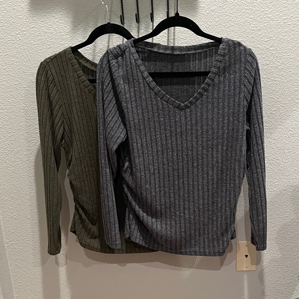 Two fitted knit sweaters. army green and grey. Shein curve 1XL, fits like a US L